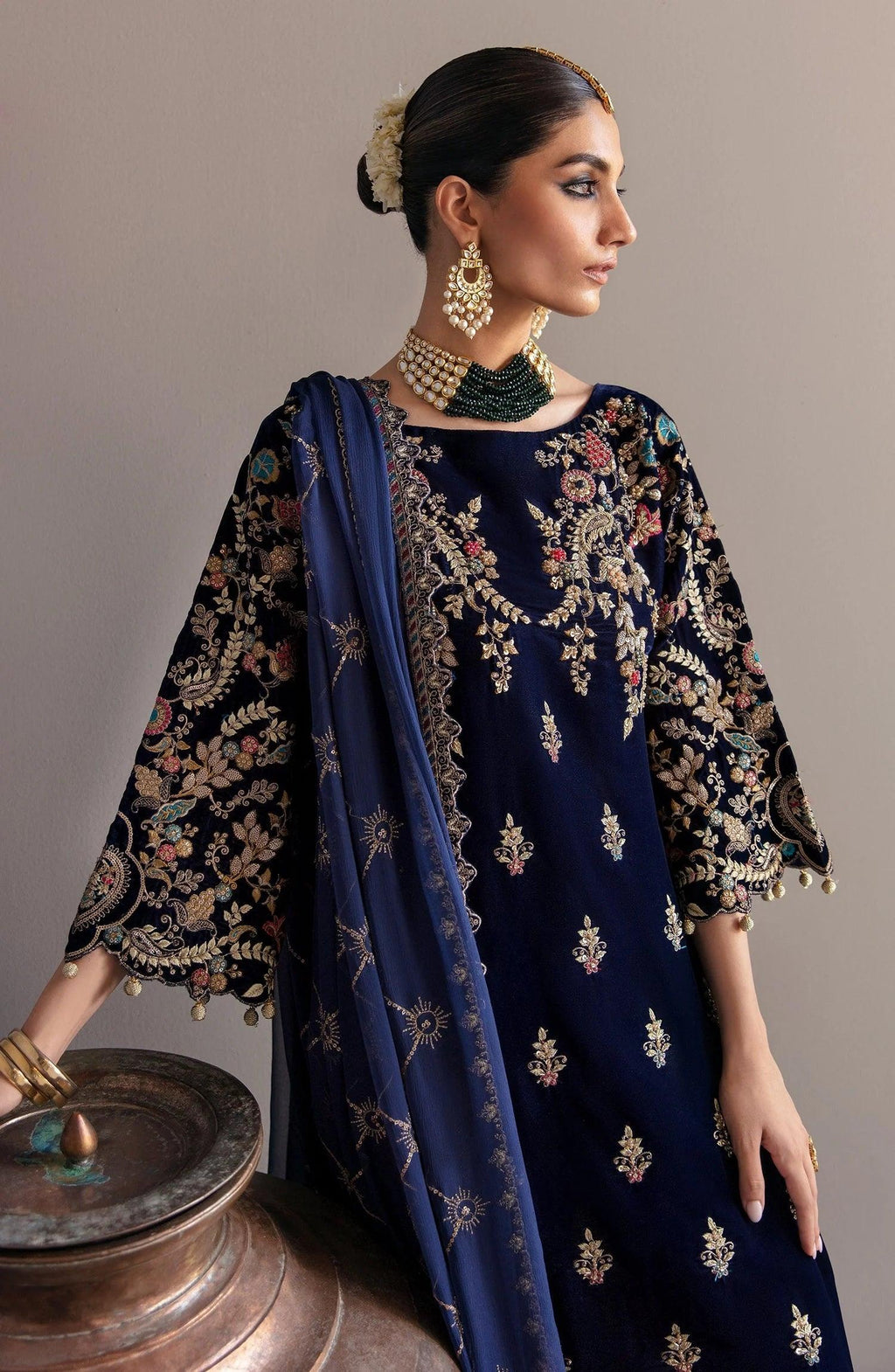 3 Piece Stitched Valvet Suit - Ready  To Wear