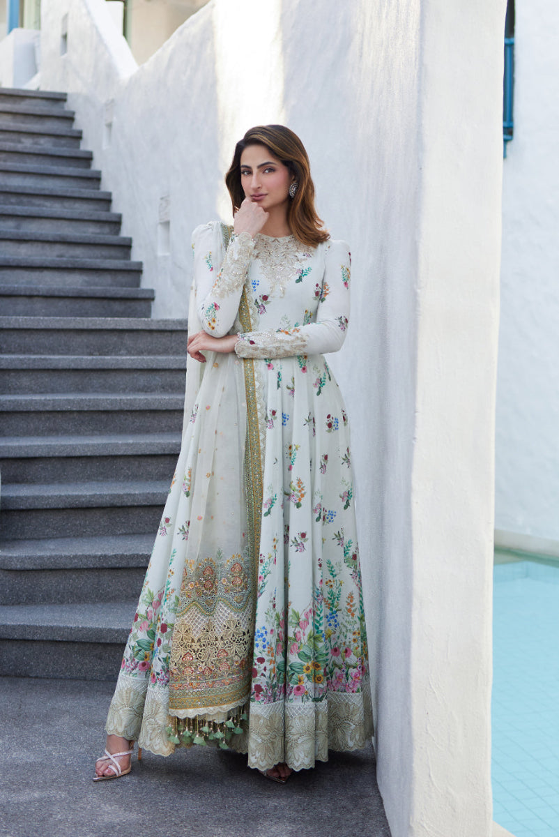 03-Piece Lawn Frock With Organza Dupatta