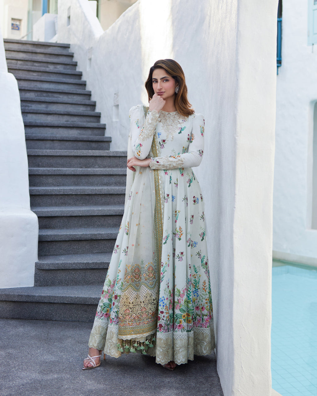03-Piece Lawn Frock With Organza Dupatta