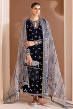 03-PIECE EMBROIDERED VELVET SUIT READY TO WEAR