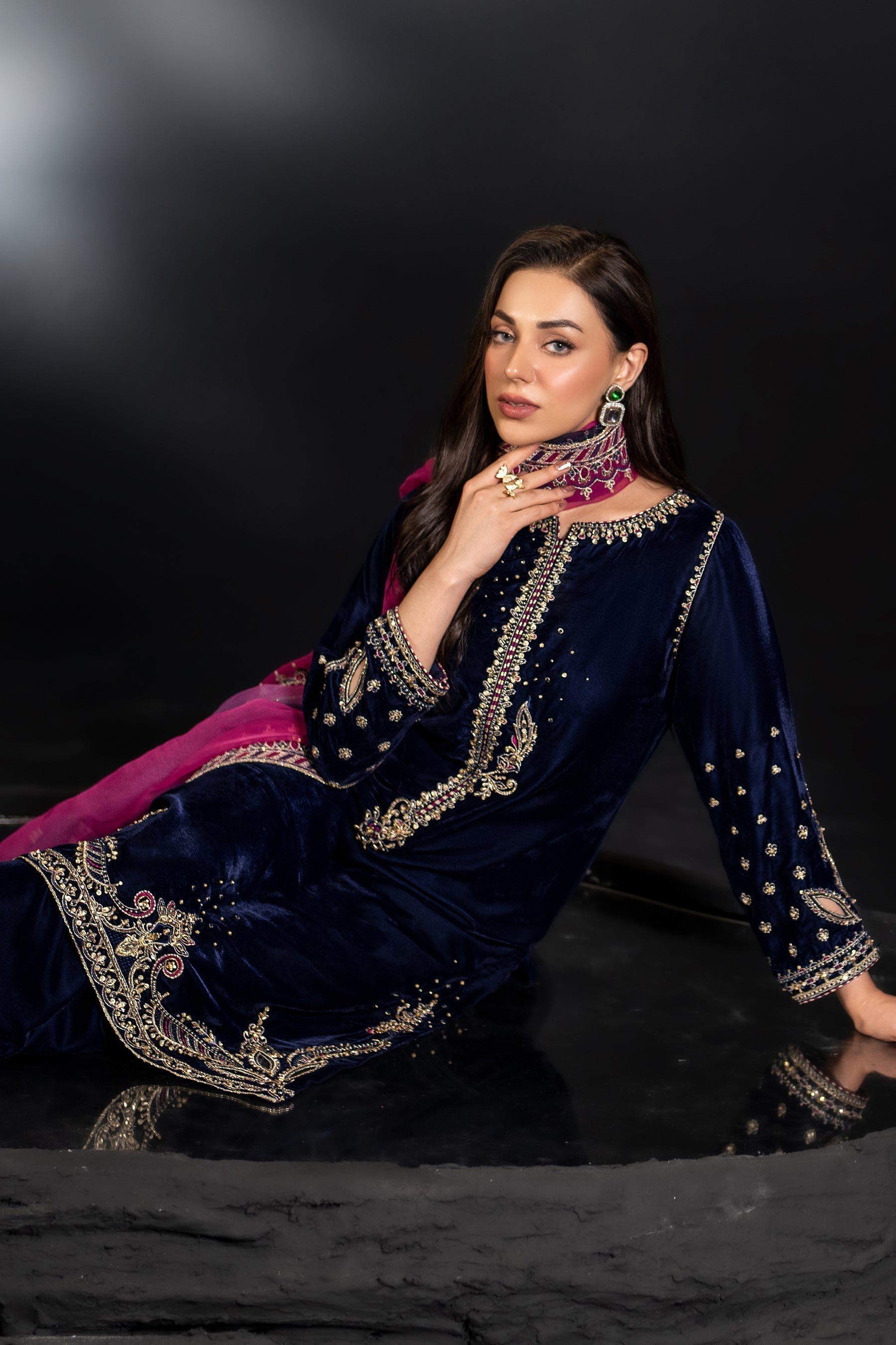 Naqashi Embroidered Velvet Dress