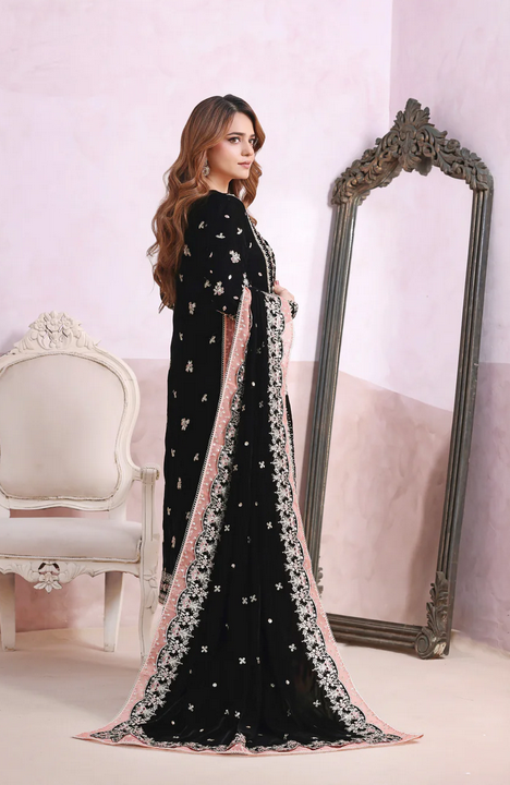 3  Piece Stitched Velvet Suit  - Ready to Wear