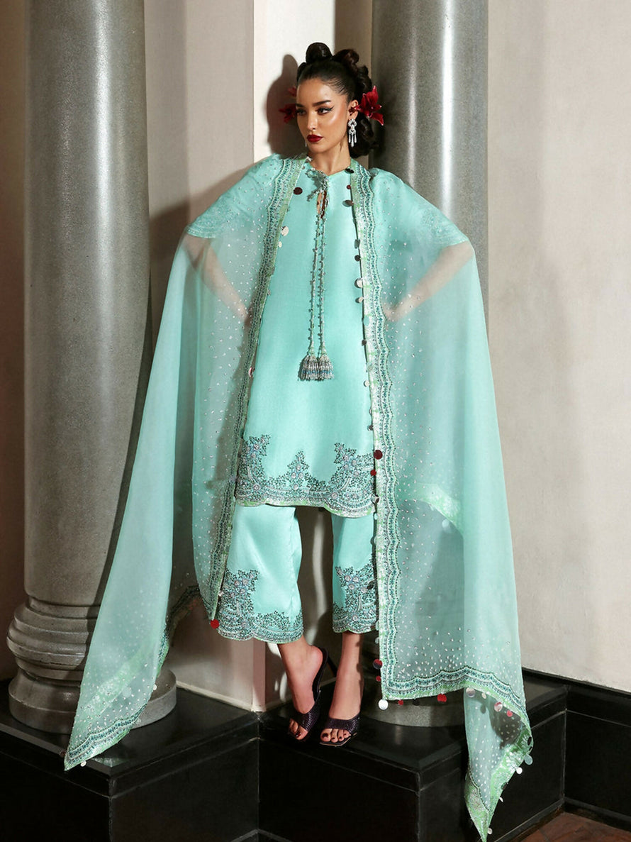3  Piece Stitched  Indian Raw Silk  Suit - Ready  to Wear